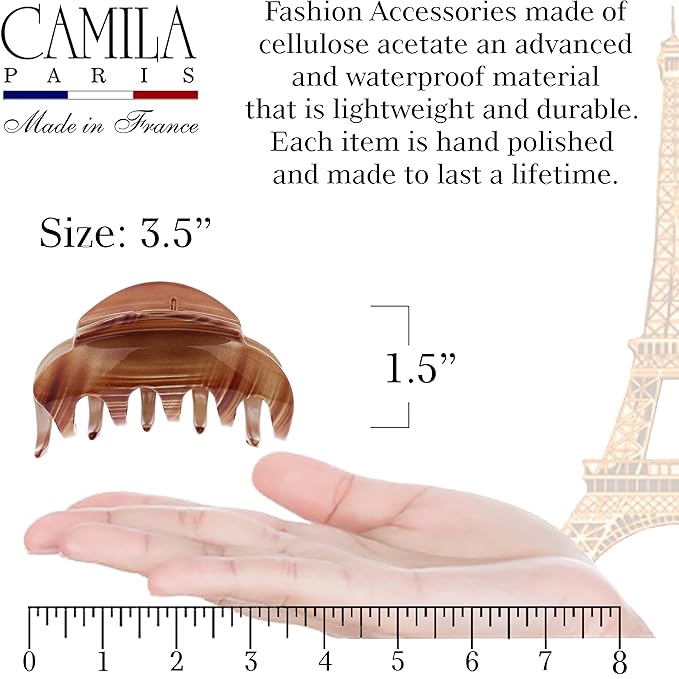Camila Paris CP3216 French Hair Clips for Women, 3.5" Large Claw Clip Strong Hold All Day, Girl Large Claw Clips for Thick Hair, No Damage No Slip Flat Clip for Women. Made in France