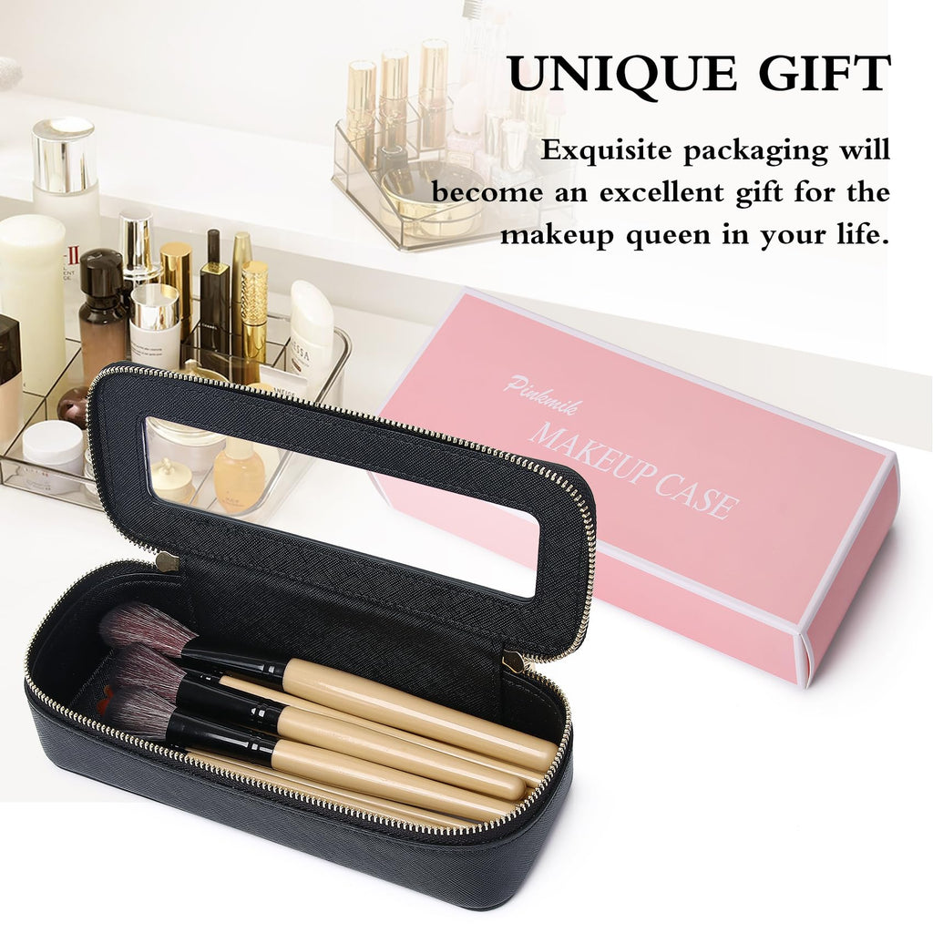 Pinkmik Makeup Brush Bag Slim Clear Makeup Bag Transparent Travel Cosmetic Case & Toiletry Bag with Zipper Small Beatuy Makeup Bag Purse Organizer for Women (Black, SLIM)