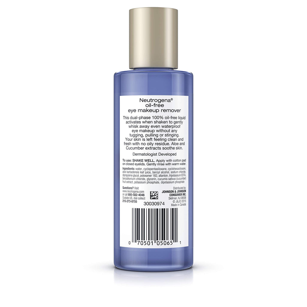 Neutrogena Gentle Oil-Free Eye Makeup Remover & Cleanser for Sensitive Eyes, Non-Greasy Makeup Remover, Removes Waterproof Mascara, Dermatologist & Ophthalmologist Tested, 5.5 fl. oz, 3 Pack