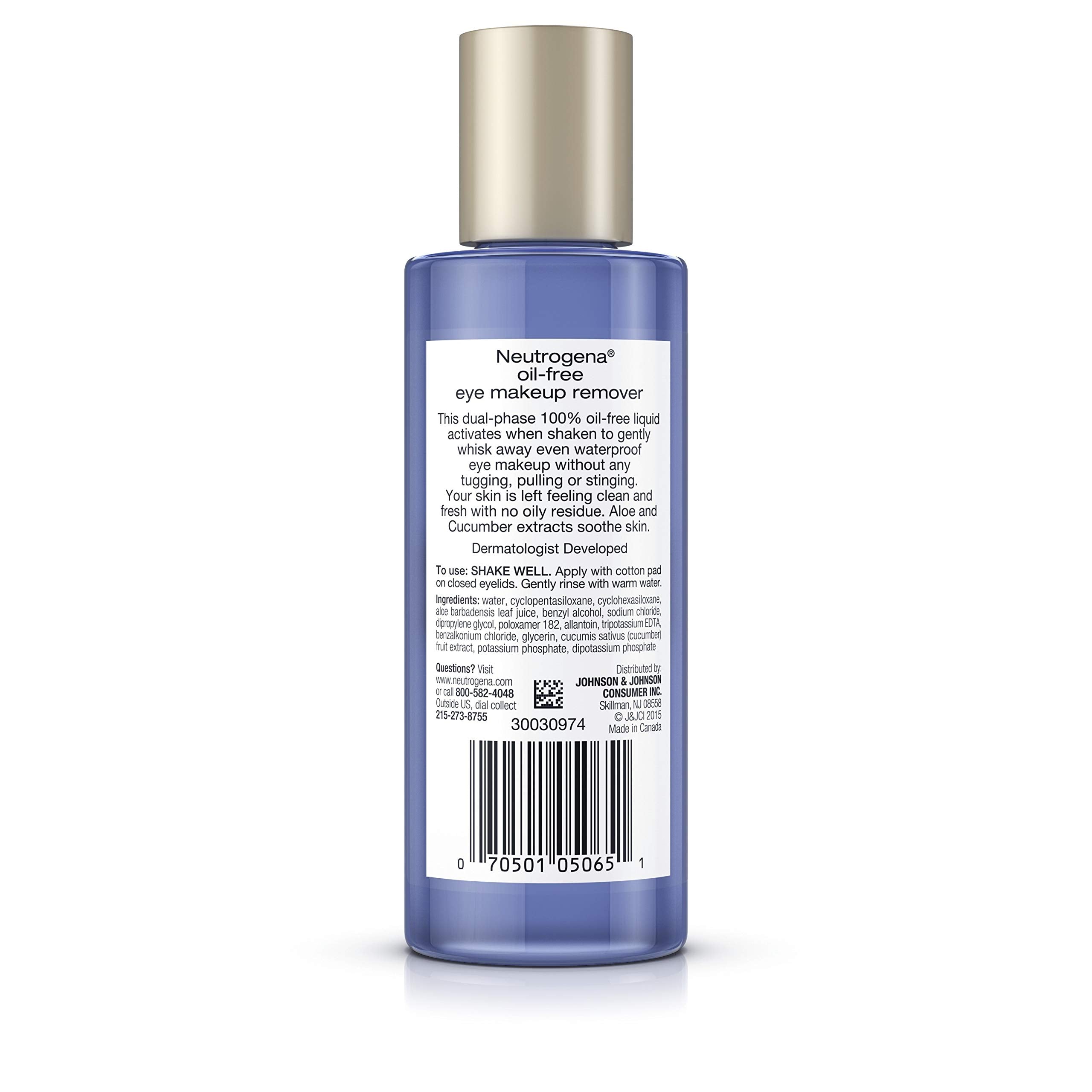 Neutrogena Gentle Oil-Free Eye Makeup Remover & Cleanser for Sensitive Eyes, Non-Greasy Makeup Remover, Removes Waterproof Mascara, Dermatologist & Ophthalmologist Tested, 5.5 fl. oz, 3 Pack