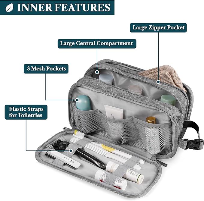 PAVILIA Toiletry Bag for Men, Travel Toiletries Bag | Water-resistant Dopp Kit, Shaving Pouch Organizer for Accessories, Cosmetic, Hygiene, Grooming Essentials (Heather Grey)