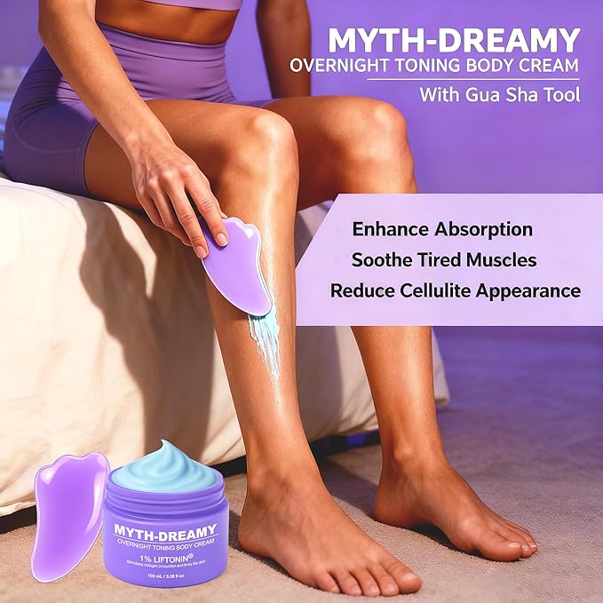 MythosFlow Overnight Toning Body Cream with Gua Sha Tool, Firming Lotion for Loose Skin & Improve Cellulite Appearance, Skin Tightening Cream for body, Belly, Arms, Thighs - 3.38 fl.oz