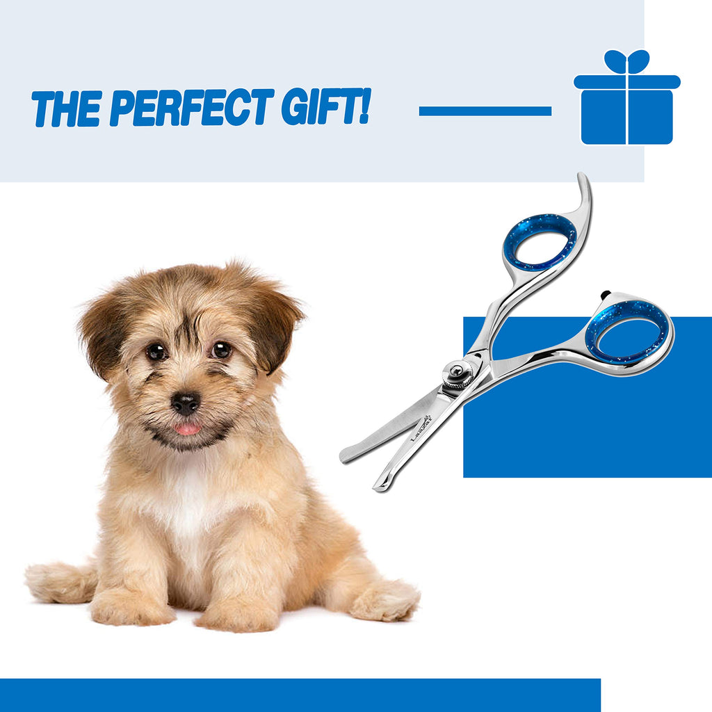 Laazar Straight Dog Grooming Scissors - Comfortable Around The Eyes Cat & Dog Scissors | Blunt Dog Trimming Scissors| Premium Stainless Steel | Grooming Scissors For Dogs - Small Dog Scissors