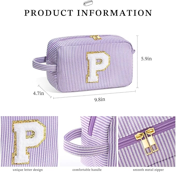 YOOLIFE Graduation Gifts for Teen Girls - Initial Makeup Bag Letter Toiletry Pouch Cosmetic Case, Personalized Teen Girl Gifts Trendy Stuff Party Favor, Purple G