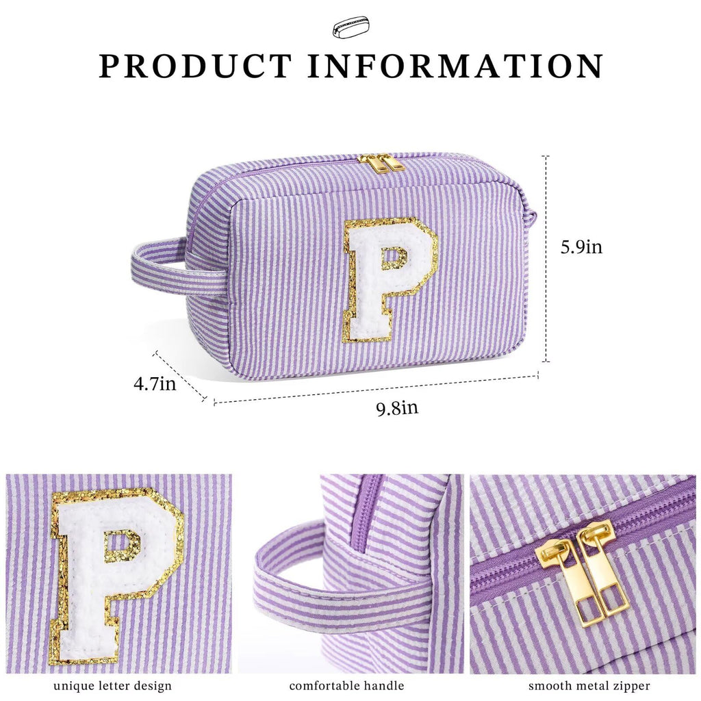 YOOLIFE Initial Cosmetic Bag for Women - Monogram Cute Makeup Bag Cosmetic Case Toiletry Pouch for Women Her Best Friend Sister Teacher, Personalized Birthday Gifts for Women, Purple I