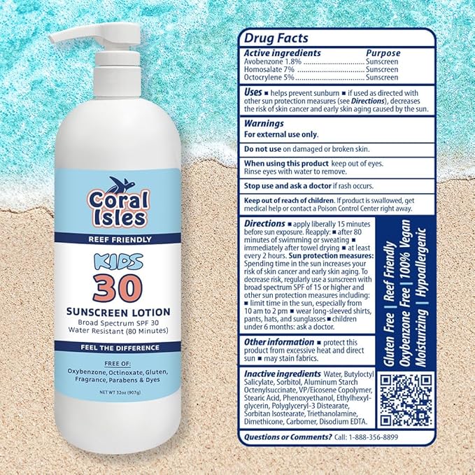 Coral Isles SPF 30 Sunscreen Lotion Reef Compliant Broad Spectrum 32 Fl Oz