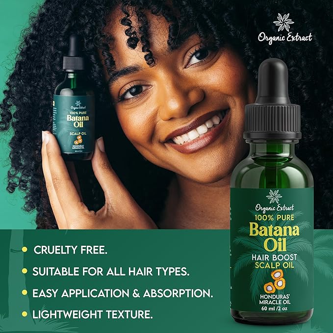 Organic Extract Batana Oil for Hair & Scalp – 2 fl oz / 60ml – Deep Hydration & Frizz Control – Pure & Natural Moisturizing – Lightweight, Nourishing Oil for All Hair Types – For Men & Women