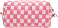 PAZIMIIK Checkered Makeup Bag for Purse, Small Travel Cosmetic Pouch,Pink