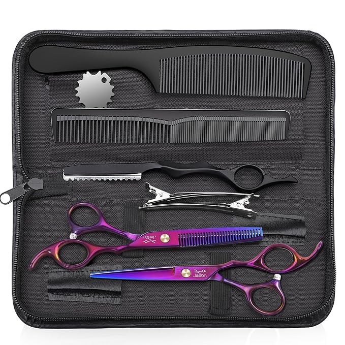 JASON Hair Cutting Scissors Set - 10 PCS Professional Haircut Shears Purple