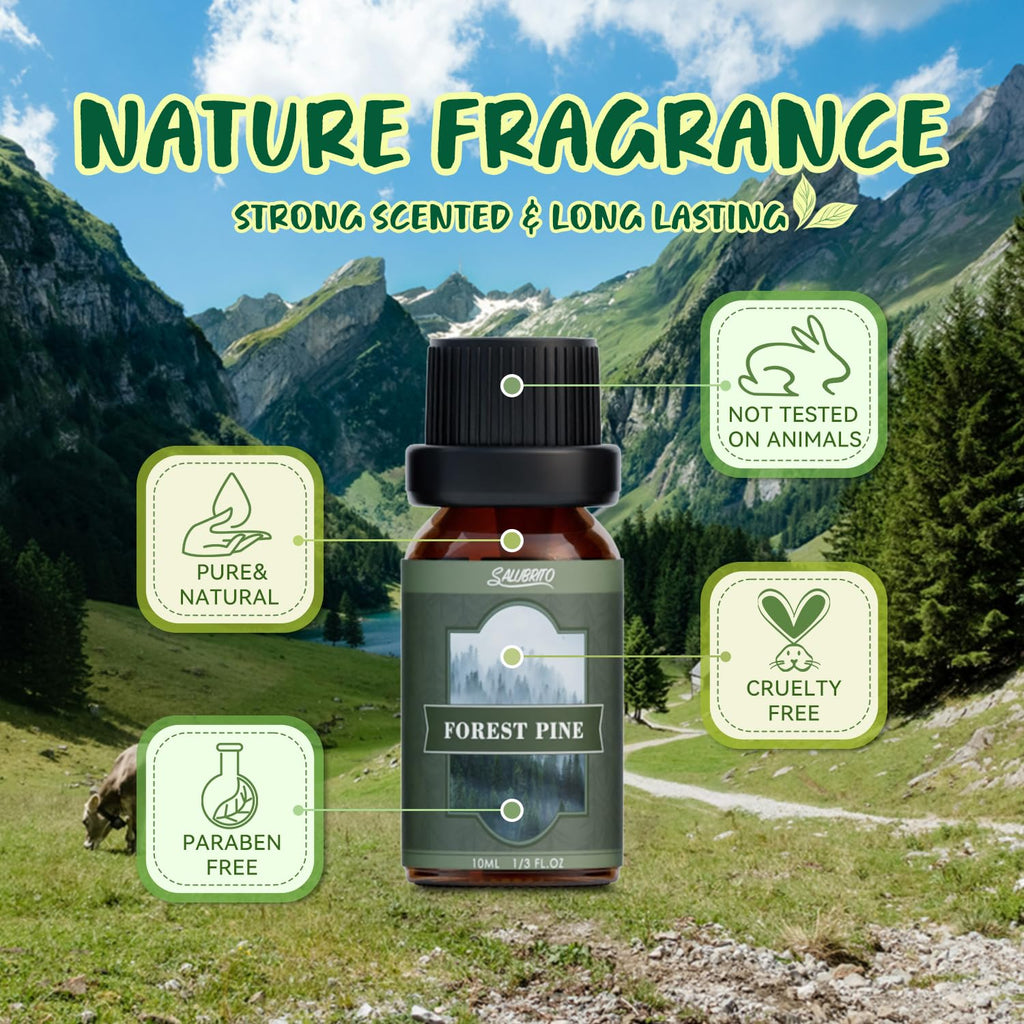 SALUBRITO Nature Fragrance Oils Set, Essential Oils Set - Forest Pine, Ocean Breeze, Rain, Fresh Cut Grass, Mountain Air, Bamboo, Premium Scented Oil for Diffuser, Candle, Soap Making