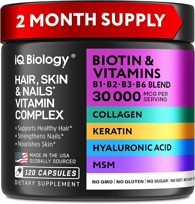 Biotin 10,000 mcg Supplement - Hair Growth Support for Women & Men, 120 pcs