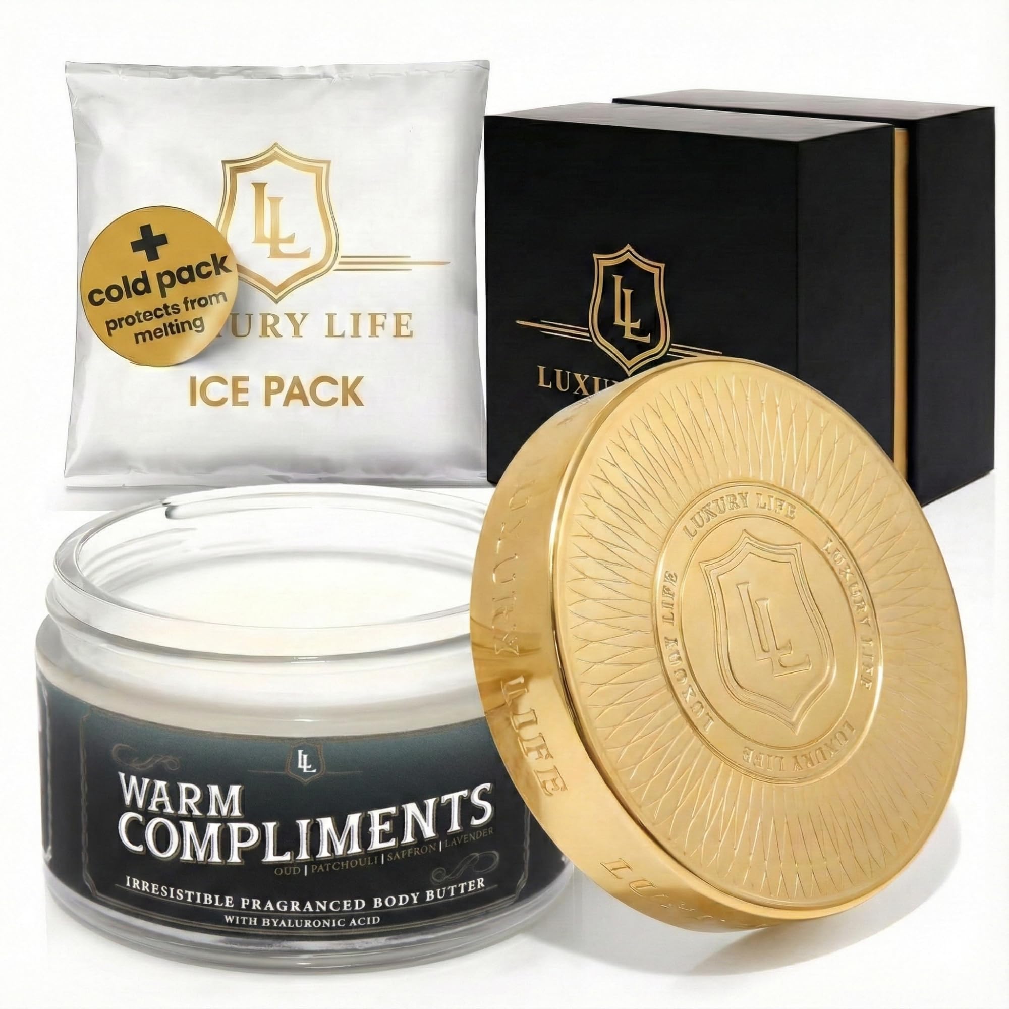LUXURY LIFE BUTTER - 40% Extrait de Parfum Fragranced Body Butter with Hyaluronic Acid for Ultimate Moisture - Luxurious Room-Filling Natural Fragrances - Non-Greasy, USA Made, Warm Compliments, 5 oz