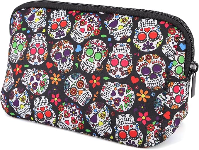 AJLTPA Waterproof Neoprene Cosmetic Bag, Floral Sugar Skull