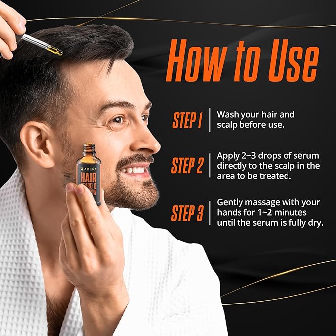 Abera Hair Growth Serum for Hair Loss, Natural Hair Regrowth Treatment for Hair & Beard with Biotin & Maca | Extra Strength & Bigger Size 1.69 fl oz (1 Serum + Gift)