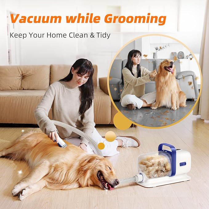 Buenkee Dog Grooming Vacuum Kit, 15000Pa Clipper, Shedding Brush, 2L, White