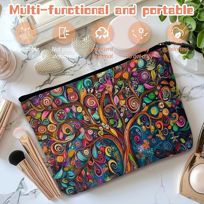 Scribesense Cosmetic Bags Travel Makeup Toilet Case Waterproof Pouch for Women Girls 6.7X9.45inches - Colorful Abstract Tree With Swirling Patterns