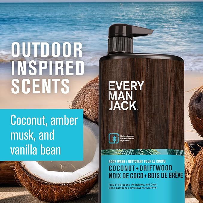 Every Man Jack Hydrating Body Wash for Men, Coconut Driftwood, Value 2pk
