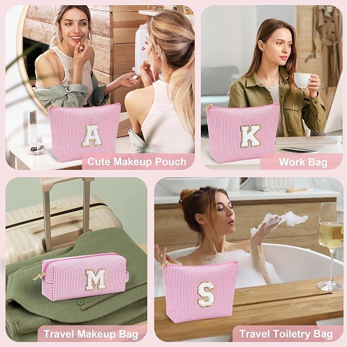 YOOLIFE Cute Gifts Travel Makeup Bag - Pink Makeup Bag Make Up Bags Travel Cosmetic Bags for Women Yoga Picnic Bags Cute Makeup Bag Personalized Best Friend Birthday Gifts for Women Her Monogram V