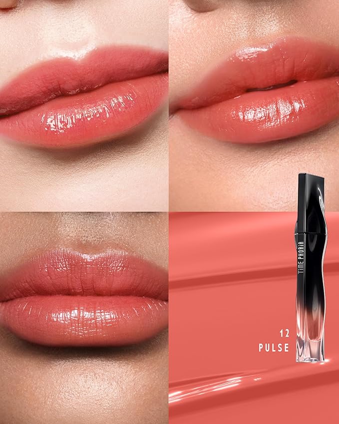 TIMEPHORIA Stellar Dust Lip Stain 12 Pulse, Transfer-Proof & Smudge-Proof Lip Gloss, Pinkish Coral Tinted Glossy Finish, High-Pigment Vibrant Color, Hydrating Lightweight Long-Lasting Lip Makeup
