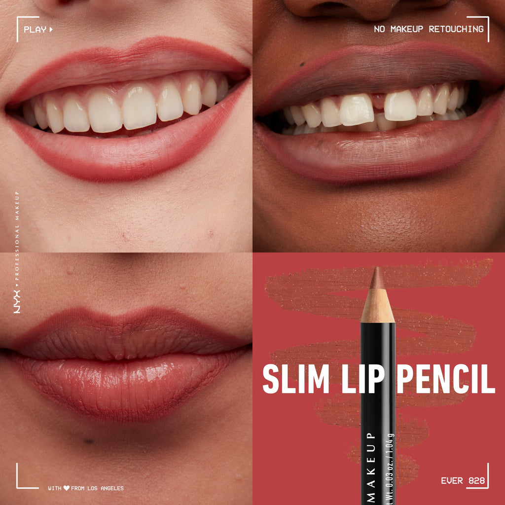NYX PROFESSIONAL MAKEUP Slim Lip Liner Set, Long-Lasting Creamy Lip Liner Pack Of 3 (Peakaboo Neutral, Nude Pink, Ever)