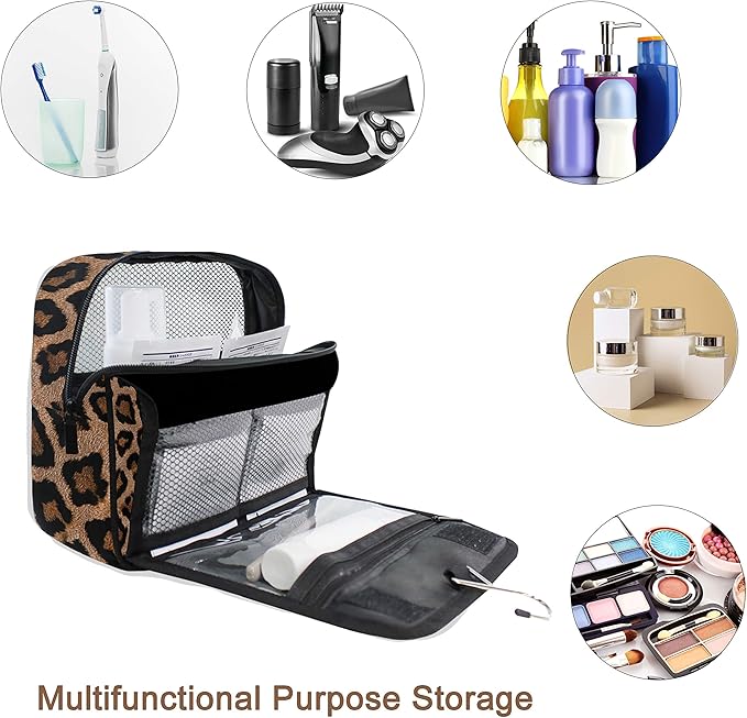 senya Hanging Travel Toiletry Bag Kit Makeup Case Cosmetics Organizer for Men Women leopard