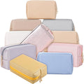 Sanwuta 9 Pcs Makeup Bags Bulk Bridesmaid Proposal Gifts Cosmetic Bags Preppy PU Leather Double Zipper Toiletry Pouch Portable Travel Organizer Case for Women Bachelorette Gift(Pearl Color)