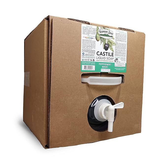 VERMONT SOAP Castile Soap Peppermint, Organic Liquid Body Wash, 5 Gallon