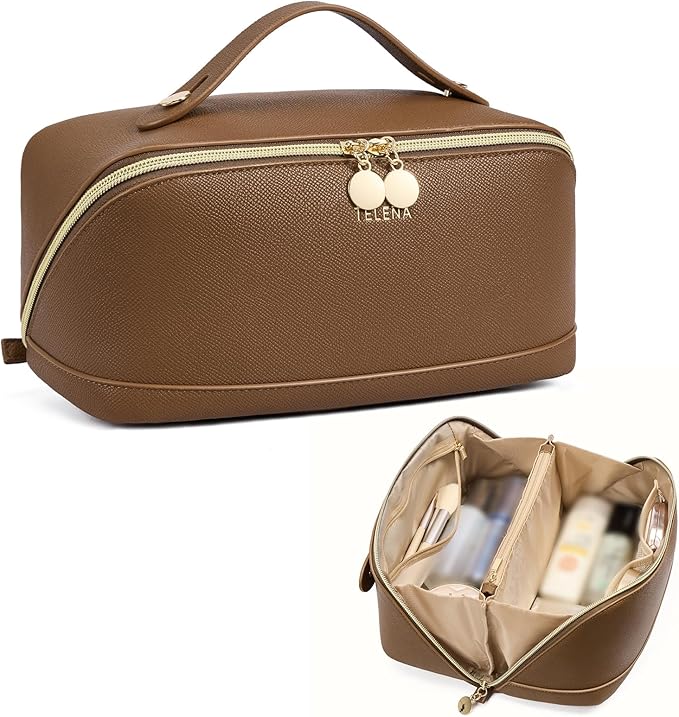 Telena Leather Make Up Bag Portable Travel Makeup Bag Waterproof