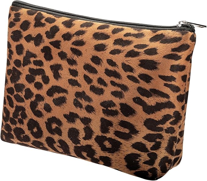 AGBIADD Makeup Bag For Women - Soft and Warm Material Cosmetic Bags Leopard Print Design Ladies Tote Bag,Women's Pencil Case Makeup Organizer with Zipper (Brown)