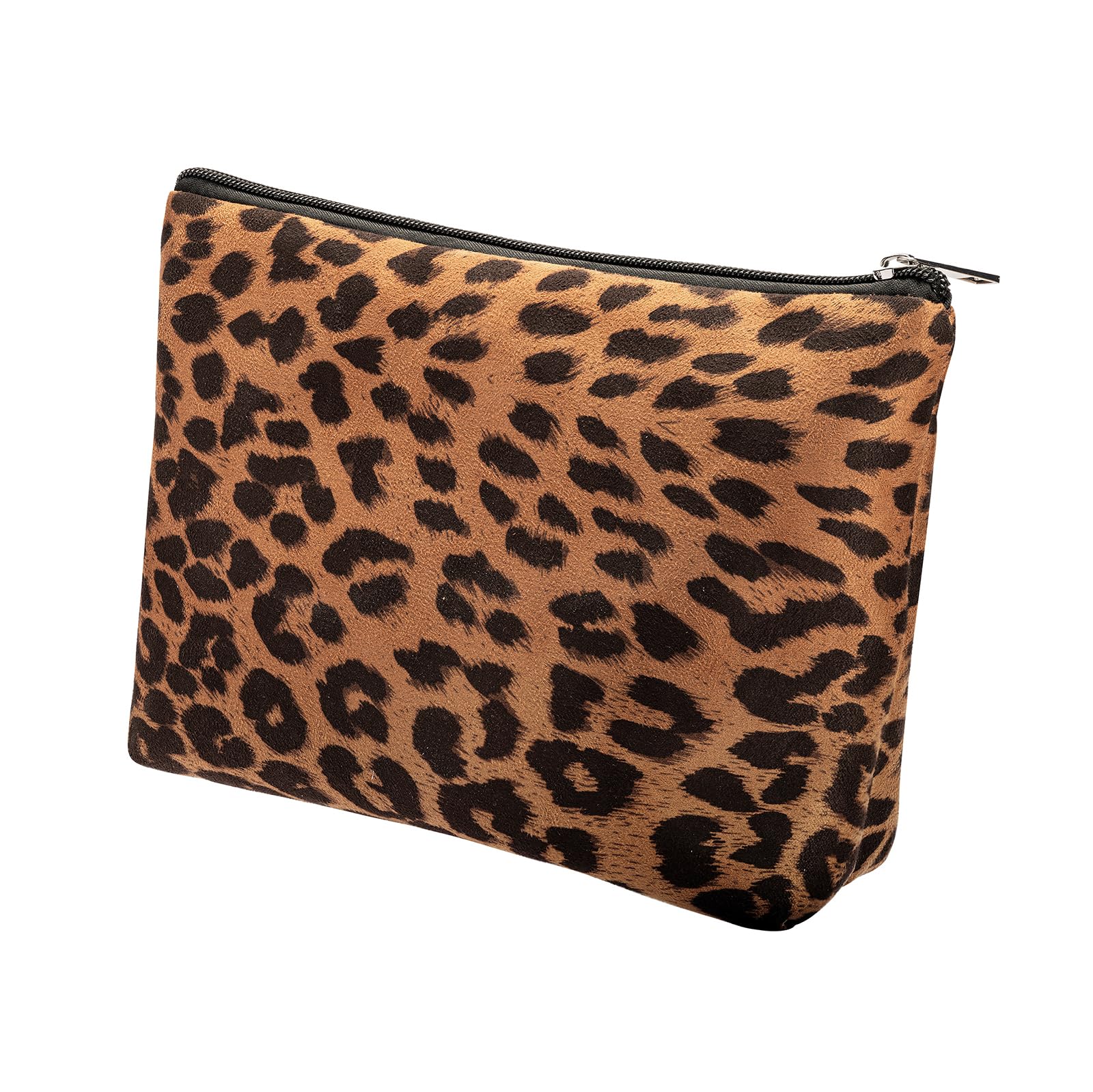 AGBIADD Makeup Bag For Women - Soft and Warm Material Cosmetic Bags Leopard Print Design Ladies Tote Bag,Women's Pencil Case Makeup Organizer with Zipper (Brown)