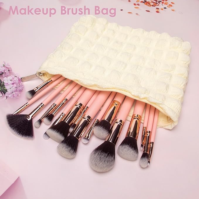 Flat Makeup Bag for Women,Zipper Cosmetic Pouch for Purse,Bubble Beige