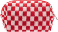 PAZIMIIK Checkered Makeup Bag for Purse, Small Travel Cosmetic Pouch,Red