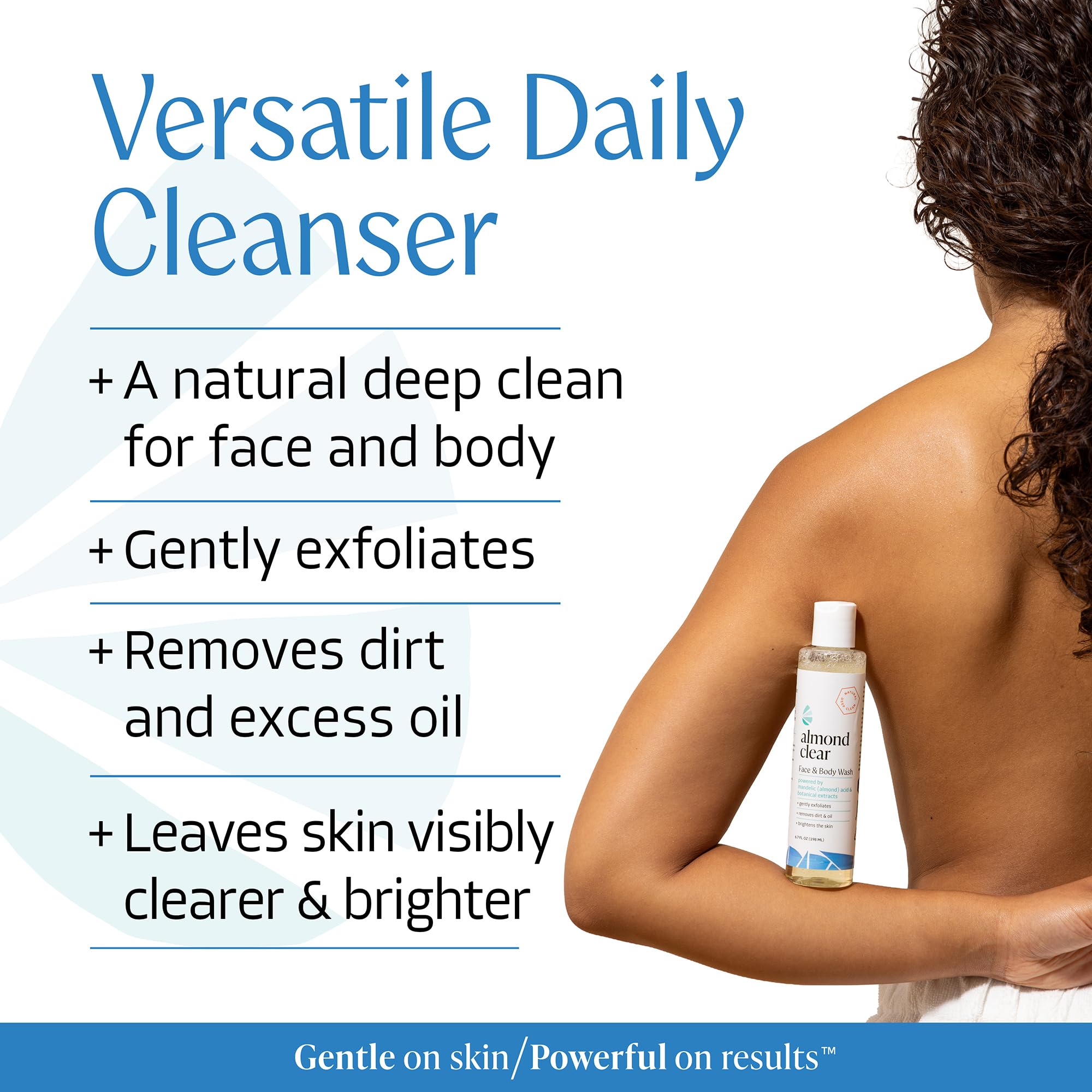 Almond Clear Face & Body Wash [6.7 Fl Oz] Skin Care for Acne and Folliculitis-Prone Skin - Gentle Everyday Exfoliating Cleanser with Mandelic Acid and Botanicals