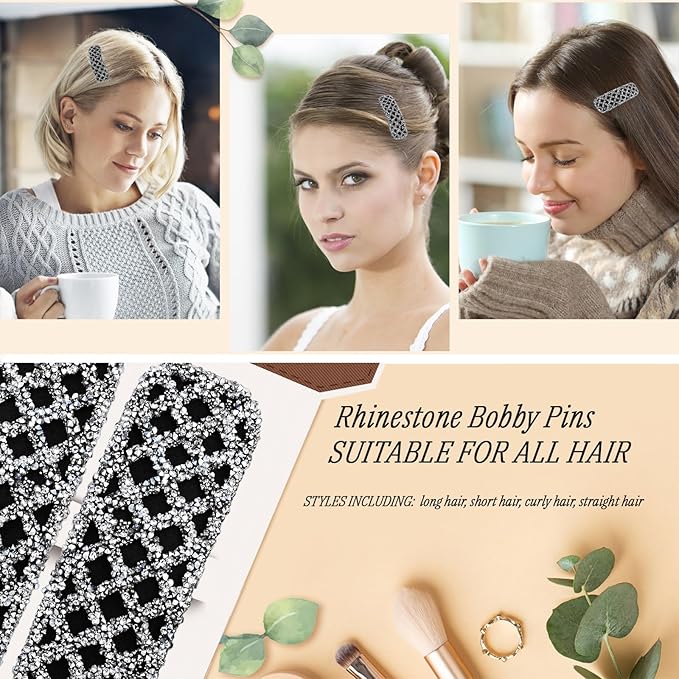 Kanprincess Sparkly Barrettes 2-Pack, Rhinestone Hair Clips for Women