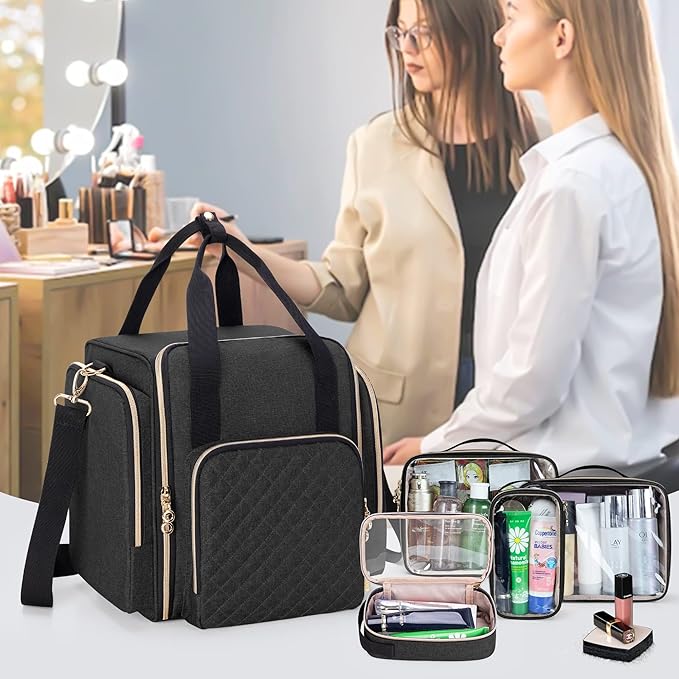LUXJA Travel Makeup Bag with 4 Inner Removable Makeup Cases, Black
