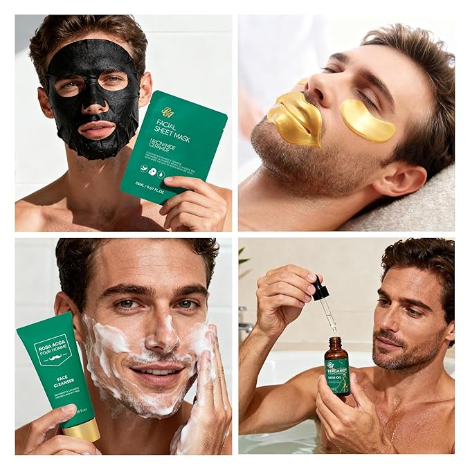 30 pcs Father's Day Gifts, Bergamot Facial Skin Care Set Gifts for Men, Beard Grooming Kit, Bath & Body Gift Basket Set, Self-Care Gift, Face Cleanser, Birthday, Christmas, Anniversary, Husband, Dad