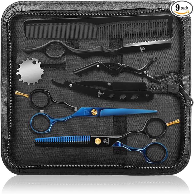 Ethyxe Hair Cutting Shears Sets - Professional 9 PCS Haircut Scissors Kit