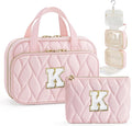 YOOLIFE Personalized Birthday Gifts for Women Teen Girls - Hanging Toiletry Bag Makeup Bag for Women Girls, Initial Toiletry Bag Makeup Bag Pink Letter K