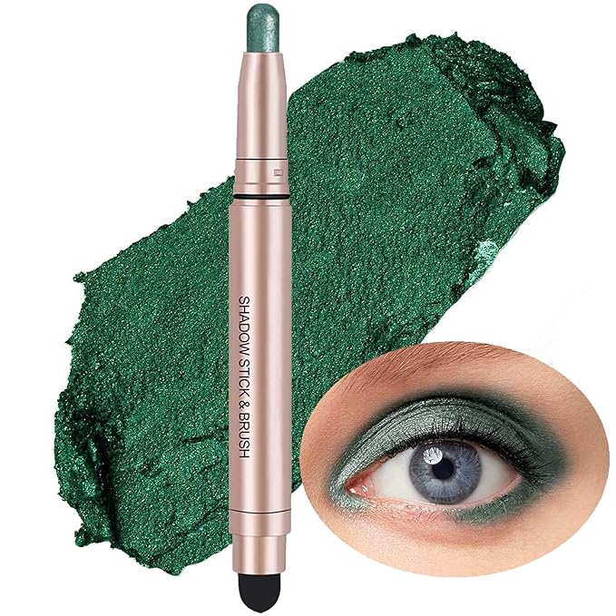 Qeetvia Green Eyeshadow Stick Makeup, Waterproof Hypoallergenic Long Lasting Cream Eye Shadow Pencil, Highlighter Matte Crayon eyes liner, Glitter Primer Palette Shimmer Eyeliner Pen