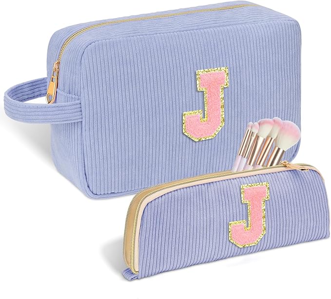 Sernaxi Personalized Initial Makeup Bag Trendy Stuff Corduroy Cosmetic Bag Travel Toiletry Bag, Valentine’s Day Gift Makeup Organizer Case & Makeup Pouch for Women Teen Girls Mom Girlfriend Wife