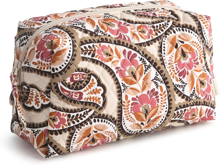 Premium Cotton Large Cosmetic Bag, Blooming Paisley, One Size