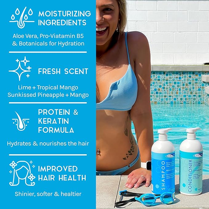TRISWIM Hair Care Bundle | Swim Shampoo and Conditioner 32 Fl Oz Each | Professional Chlorine Removal Formula | Vegan, Paraben-Free with Aloe Vera & Proteins | Pump Dispensers