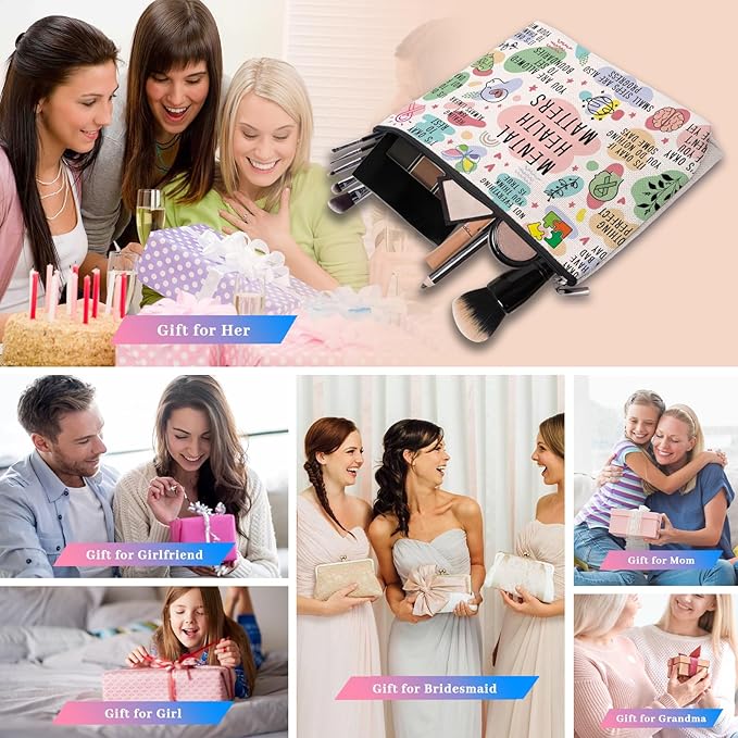 Mental Health Gifts Makeup Bag - Awareness Gift, Daily Affirmation, Positive Quotes Cosmetic Bag for Women