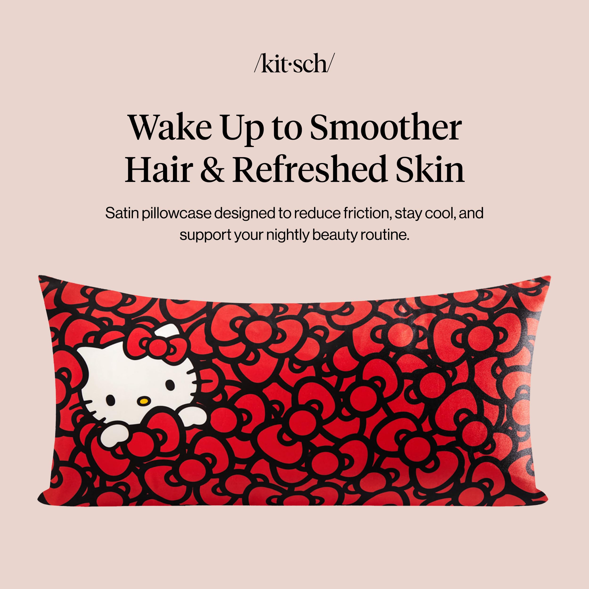 Kitsch x Hello Kitty Satin Pillowcase - Size 19x36, Sea of Bows