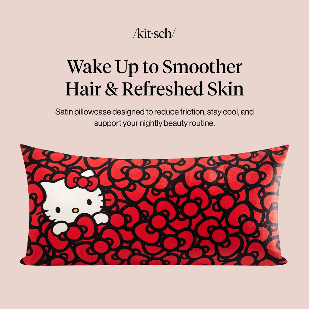 Kitsch x Hello Kitty Satin Pillowcase - Size 19x36, Sea of Bows