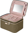 BAFAMYE 8.8L Double Layer Travel Makeup Bag With Mirror For Women, Large Cosmetic Case, Organizer for Travel-Size Accessories Bottles, Brushes,and Skin Care Products, 2.33 GAL, Brown…