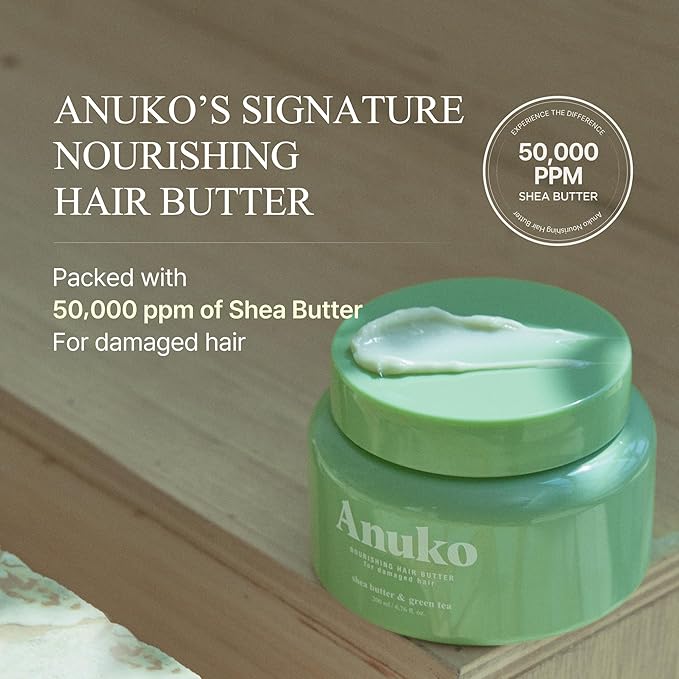 Anuko Hair Butter, Nourishing Treatment Mask for Damaged Hair, Shea Butter & Green Tea, Korean Hair Care, 6.7 oz