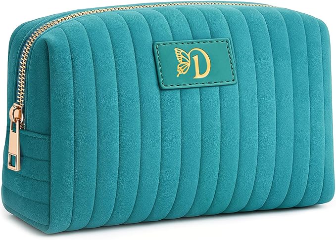 BagUrshion Monogrammed Make Up Bags for Women,Personalized Cosmetic Bags Women,Small Quilted Makeup Pouch,Cute Makeup Bag Travel,Birthday Gifts for Teen Girl (Blue D)