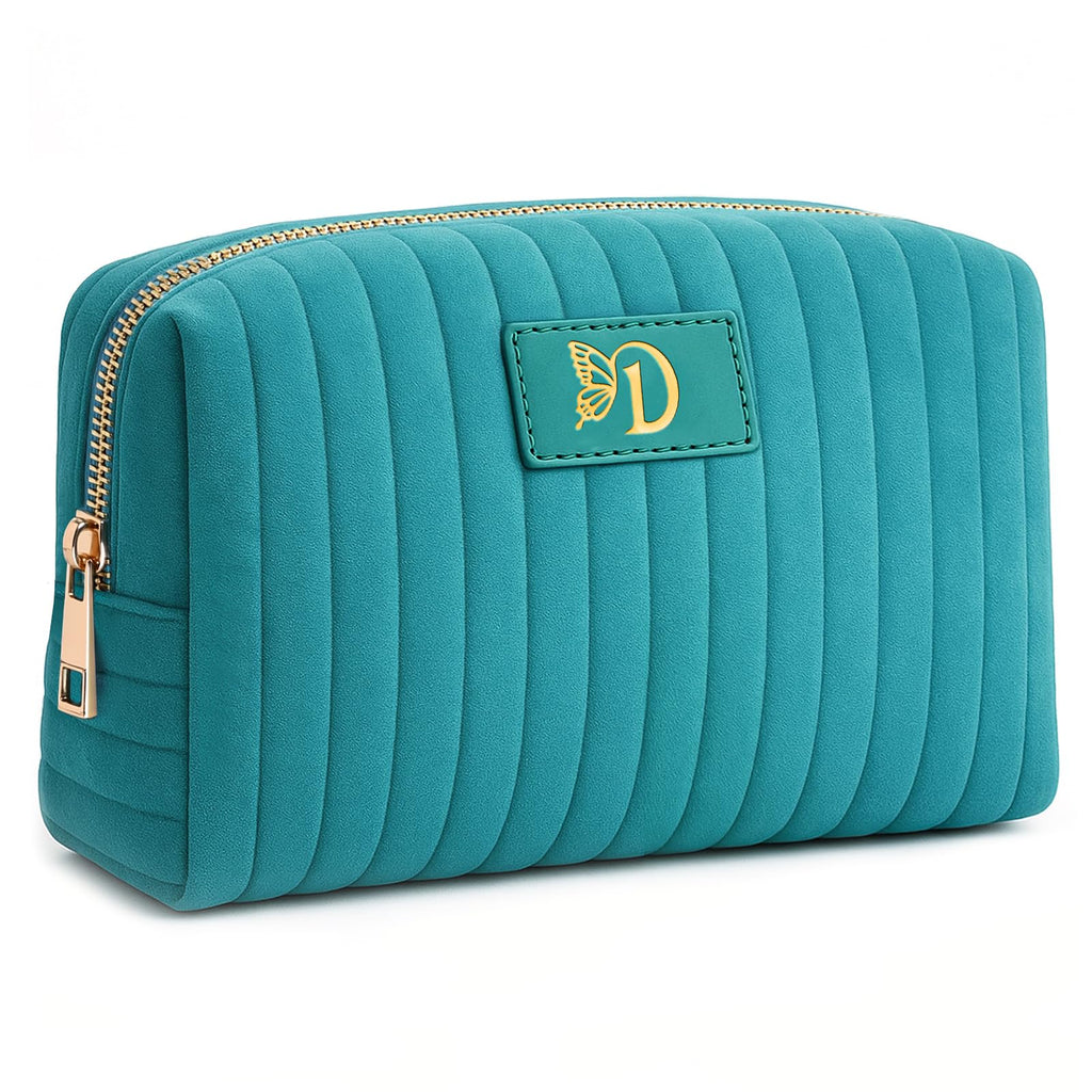 BagUrshion Monogrammed Make Up Bags for Women,Personalized Cosmetic Bags Women,Small Quilted Makeup Pouch,Cute Makeup Bag Travel,Birthday Gifts for Teen Girl (Blue D)