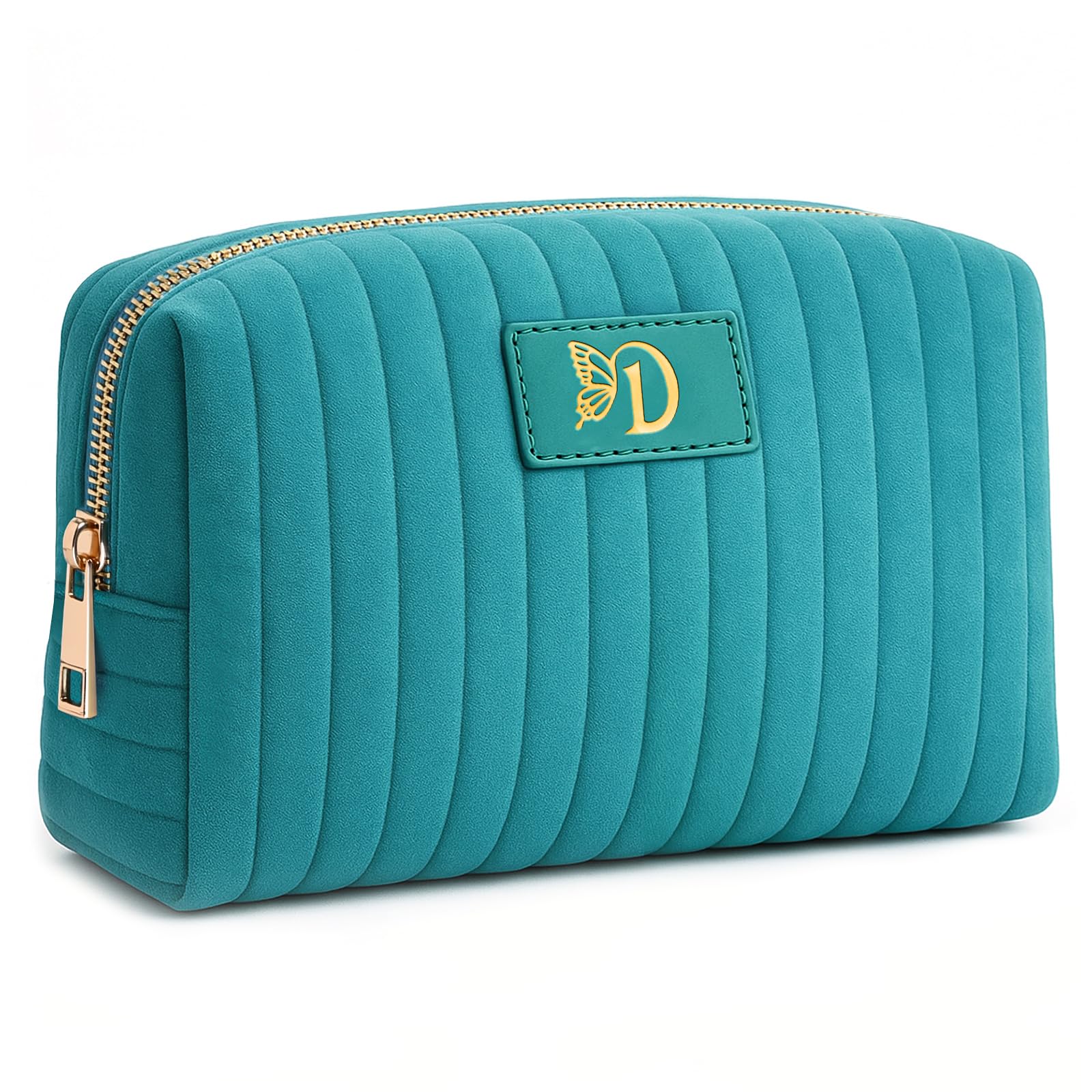 BagUrshion Monogrammed Make Up Bags for Women,Personalized Cosmetic Bags Women,Small Quilted Makeup Pouch,Cute Makeup Bag Travel,Birthday Gifts for Teen Girl (Blue D)